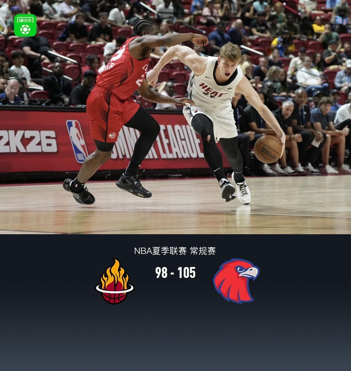 夏季联赛：老鹰以105-98战胜热火，科比·巴夫金斩获29分、3个篮板和3次助攻